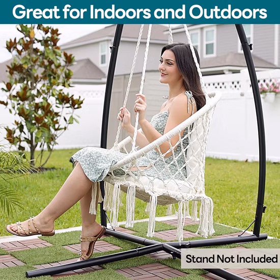 Sedia amaca in corda di cotone con macramè, sedia a dondolo, altalena da giardino, sedia sospesa amaca con nappa, altalena a nido, altalena a cestino